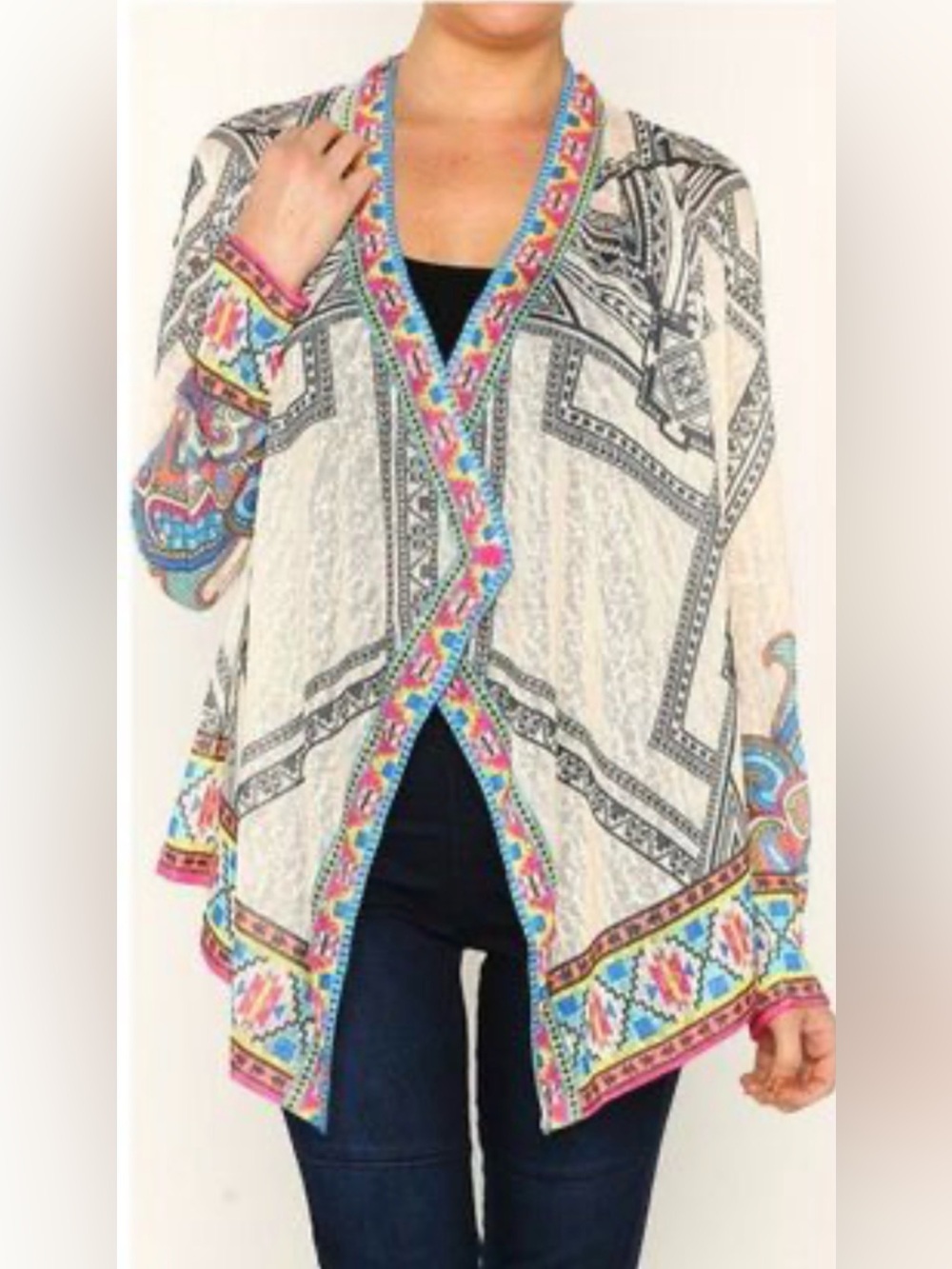 FLYING TOMATO Aztec Cardigan Sweater Boho Open